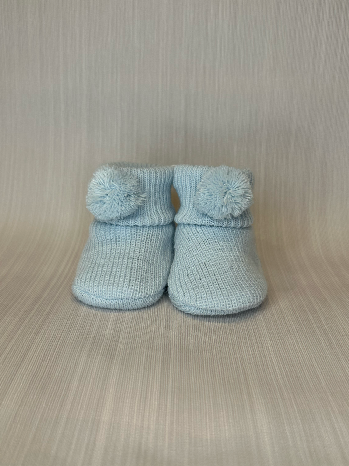Blue Knitted Booties with Pom Pom