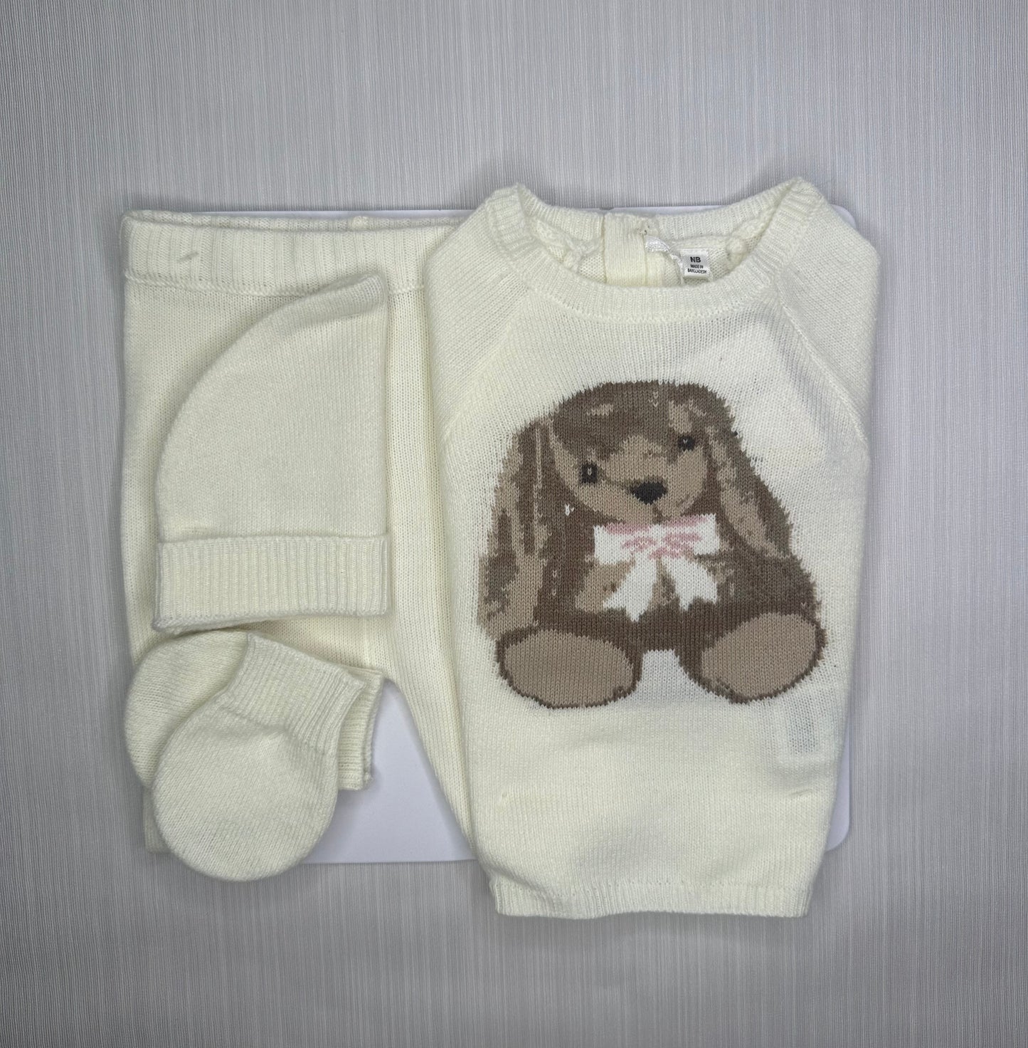 Cream Knitted Bunny 4 Piece Set