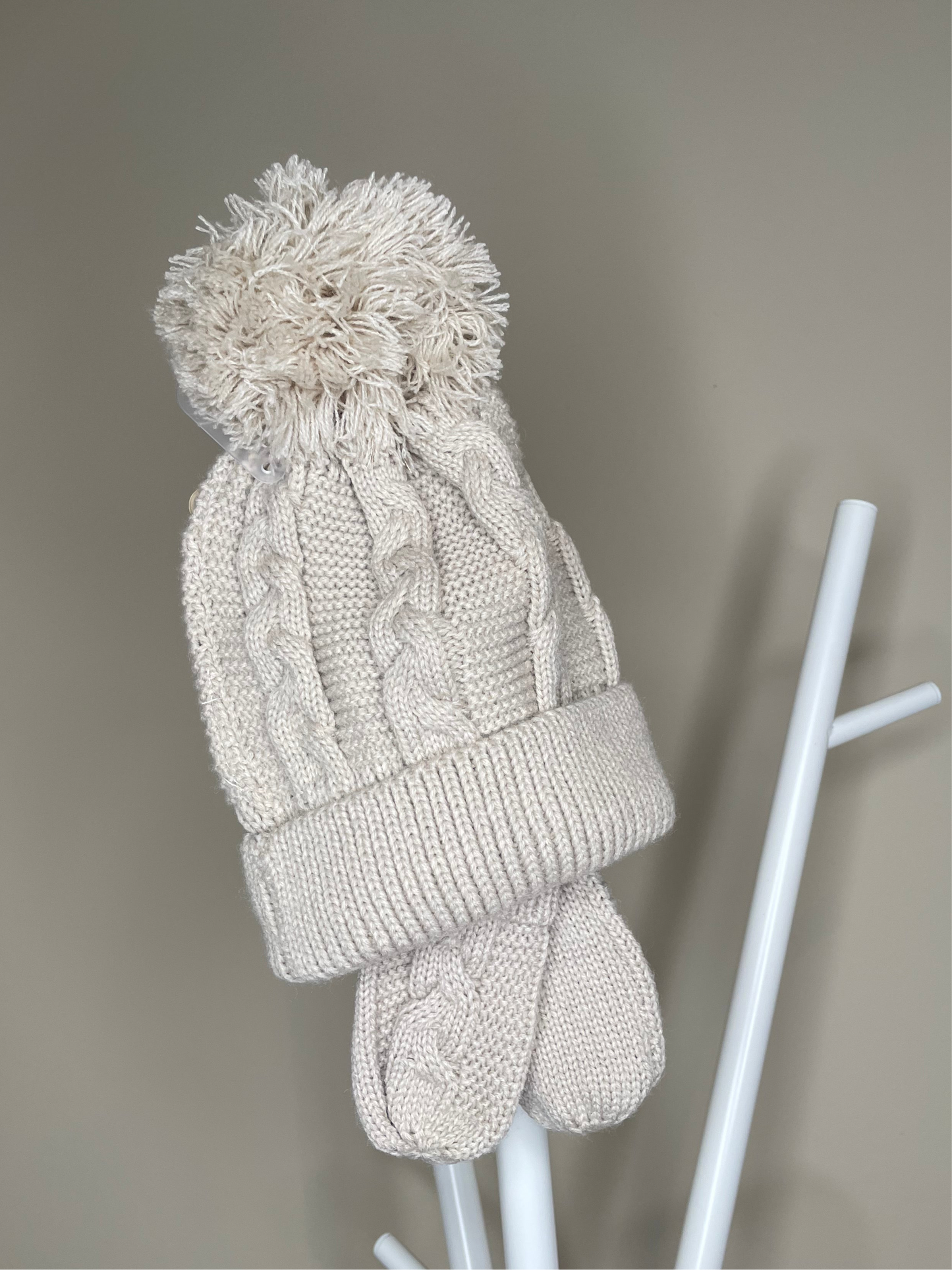 Biscuit Cable Knit Hat & Mittens (0-12m)